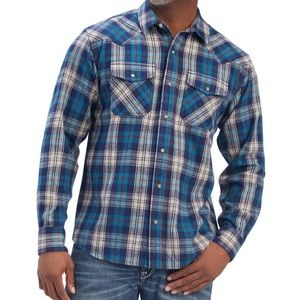 ARIAT Men’s Huntleigh Retro Fit Blue White CURACOA Pearl Snap Western Shirt SZ L